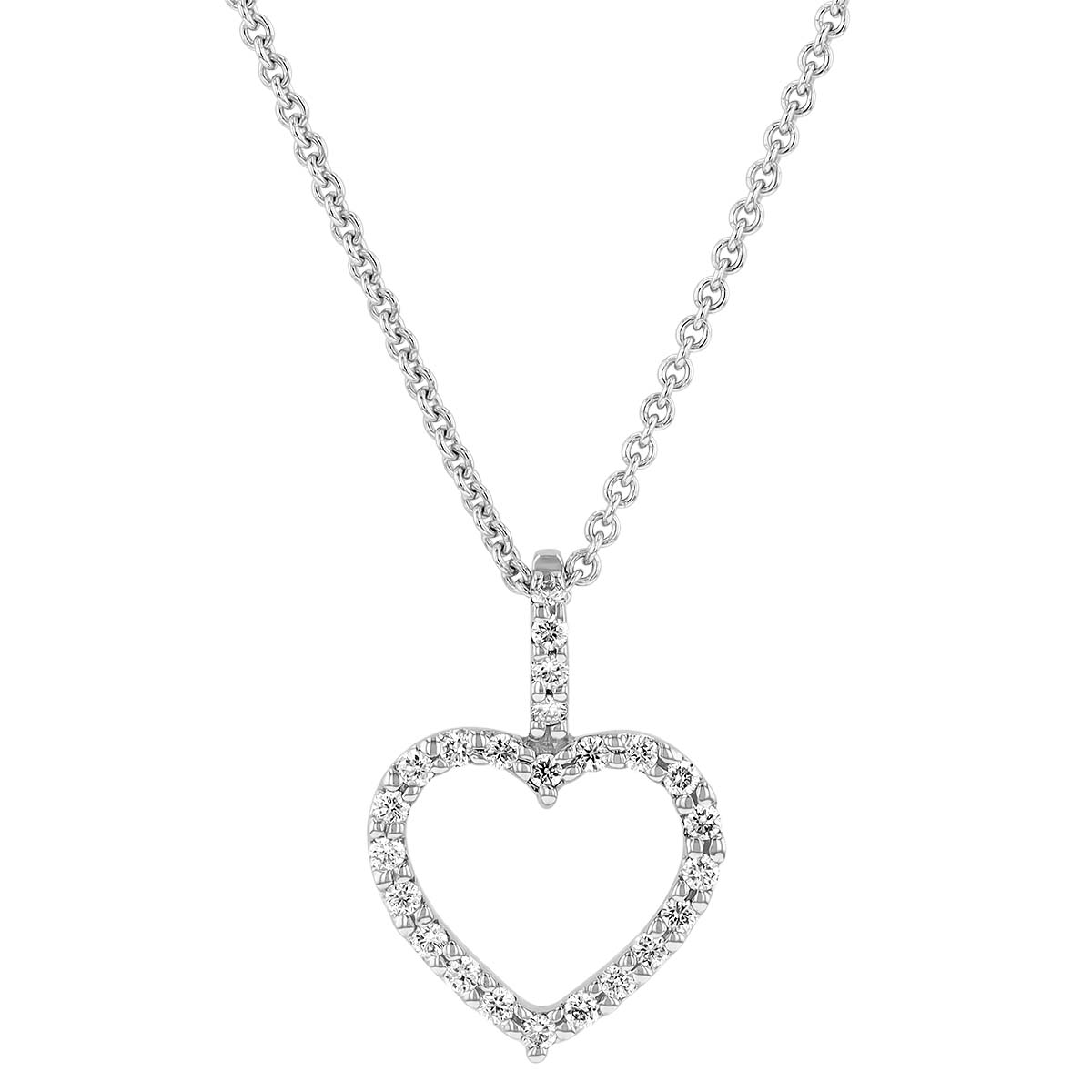 Diamond Open Heart Pendant in White Gold, 18
